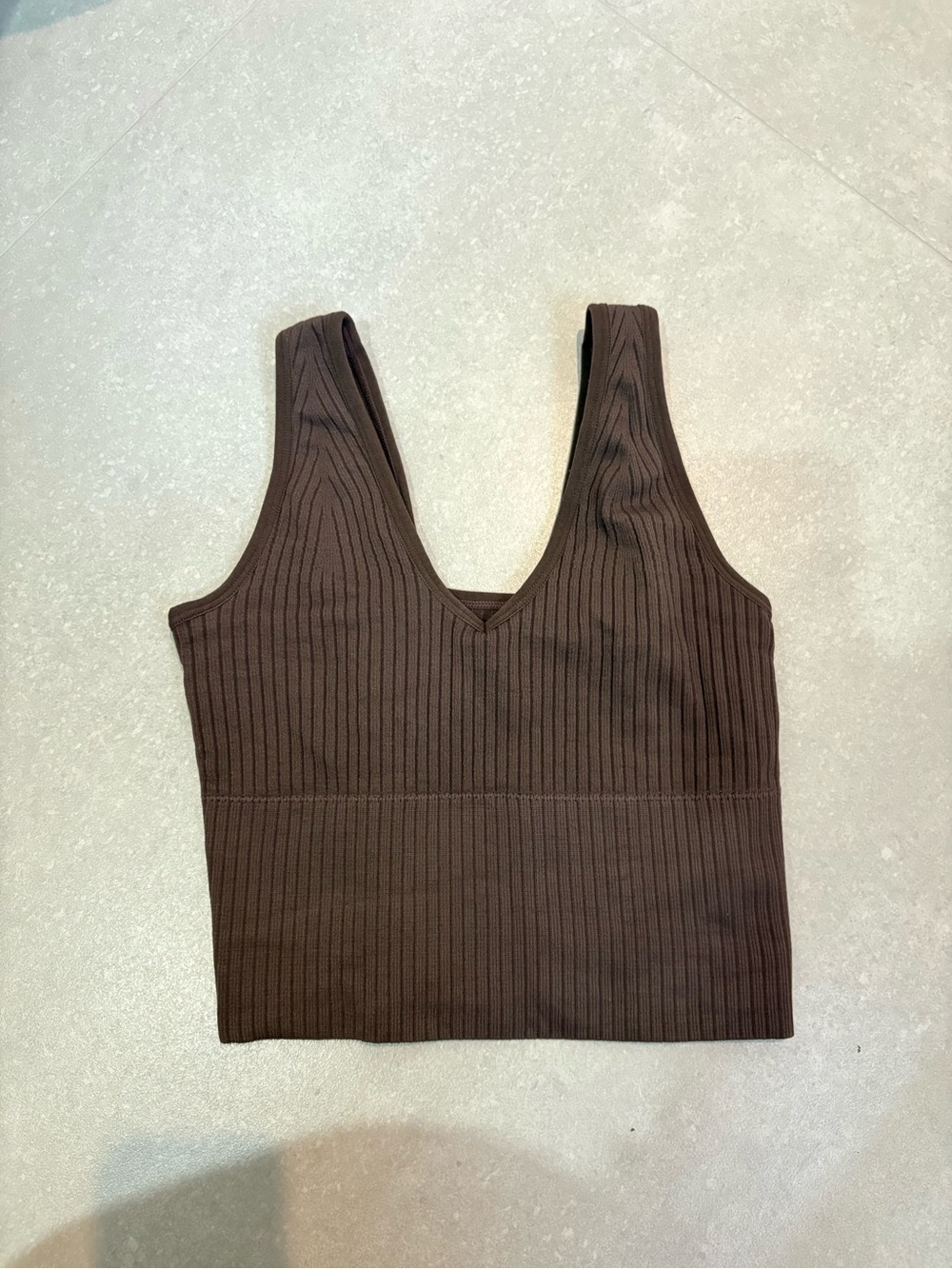 Brown Ribbed V-Neck Tank Top - Women